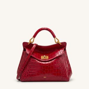 Lucia Classic Top Handle Bag - Burgundy Croc