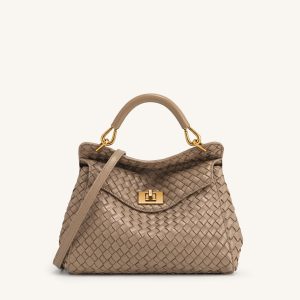Lucia Classic Woven Top Handle Bag - Taupe