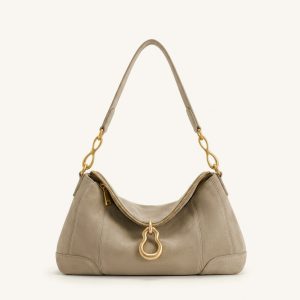 Jayla Faux Suede Metal Pendant Embellished Shoulder Bag - Grey