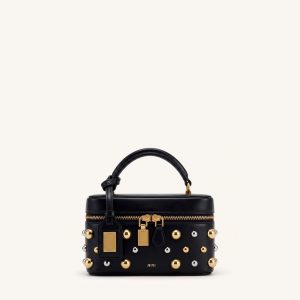 Cleo Studded Box Shape Top Handle Bag - Black