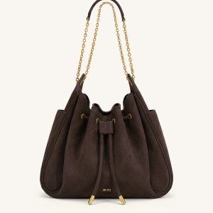Rowan Faux Suede Quilted Chain Bucket Bag - Dark Brown