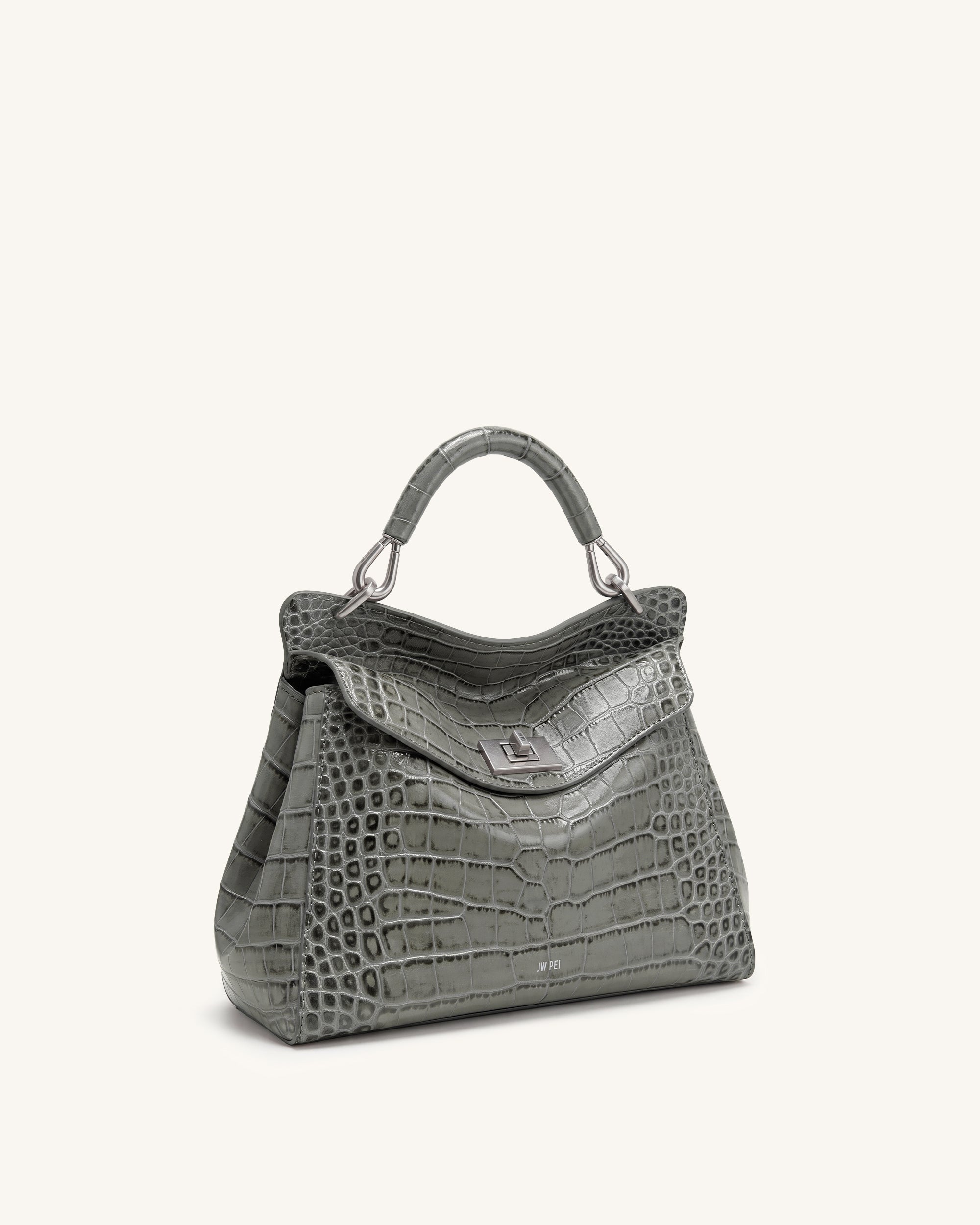 Lucia Classic Top Handle Bag - Grey Croc - Image 2
