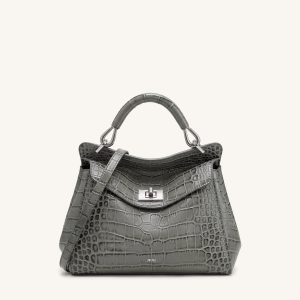 Lucia Classic Top Handle Bag - Grey Croc