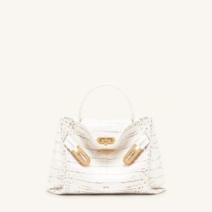 Rhea Small Double Buckle Shoulder Bag - White Croc