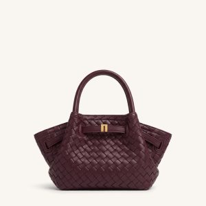 Hana Mini Woven Tote Bag - Dark Burgundy