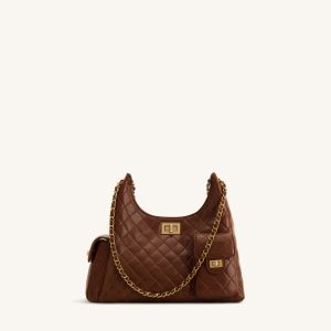 Vivian Quilted Chain Shoulder Bag - Brown