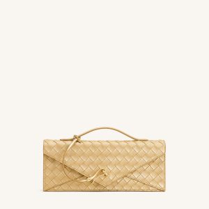 Celeste Woven Textured Envelope Top Handle Bag - Champagne Gold