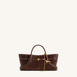 Maeve Dachshund Metal Charm Tote Bag - Dark Brown