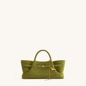 Maeve Dachshund Metal Charm Faux Suede Tote Bag - Olive Green