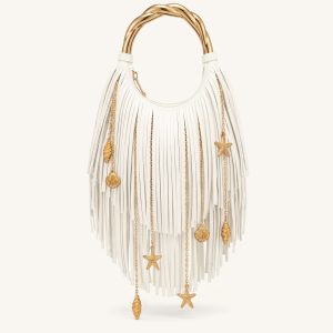 Chloe Metal Handle Fringe Top Handbag - Off White