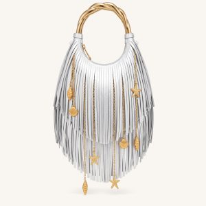 Chloe Metal Handle Fringe Top Handbag - Silver