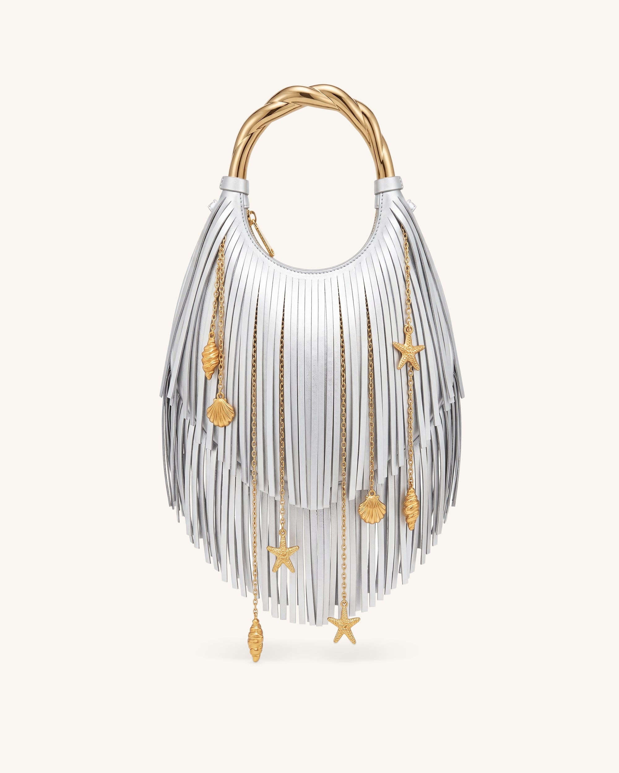 Chloe Metal Handle Fringe Top Handbag - Silver