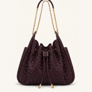 Rowan Weaving Ruched Drawstring Chain Bucket Bag - Dark Cherry