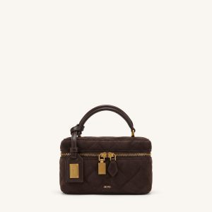 Cleo Faux Suede Box Shape Top Handle Bag - Dark Chocolate Brown