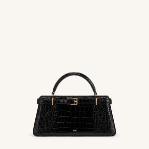 Elena Classic Top Handle Bag - Black Croc