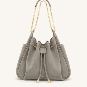Rowan Faux Suede Quilted Chain Bucket Bag - Gray