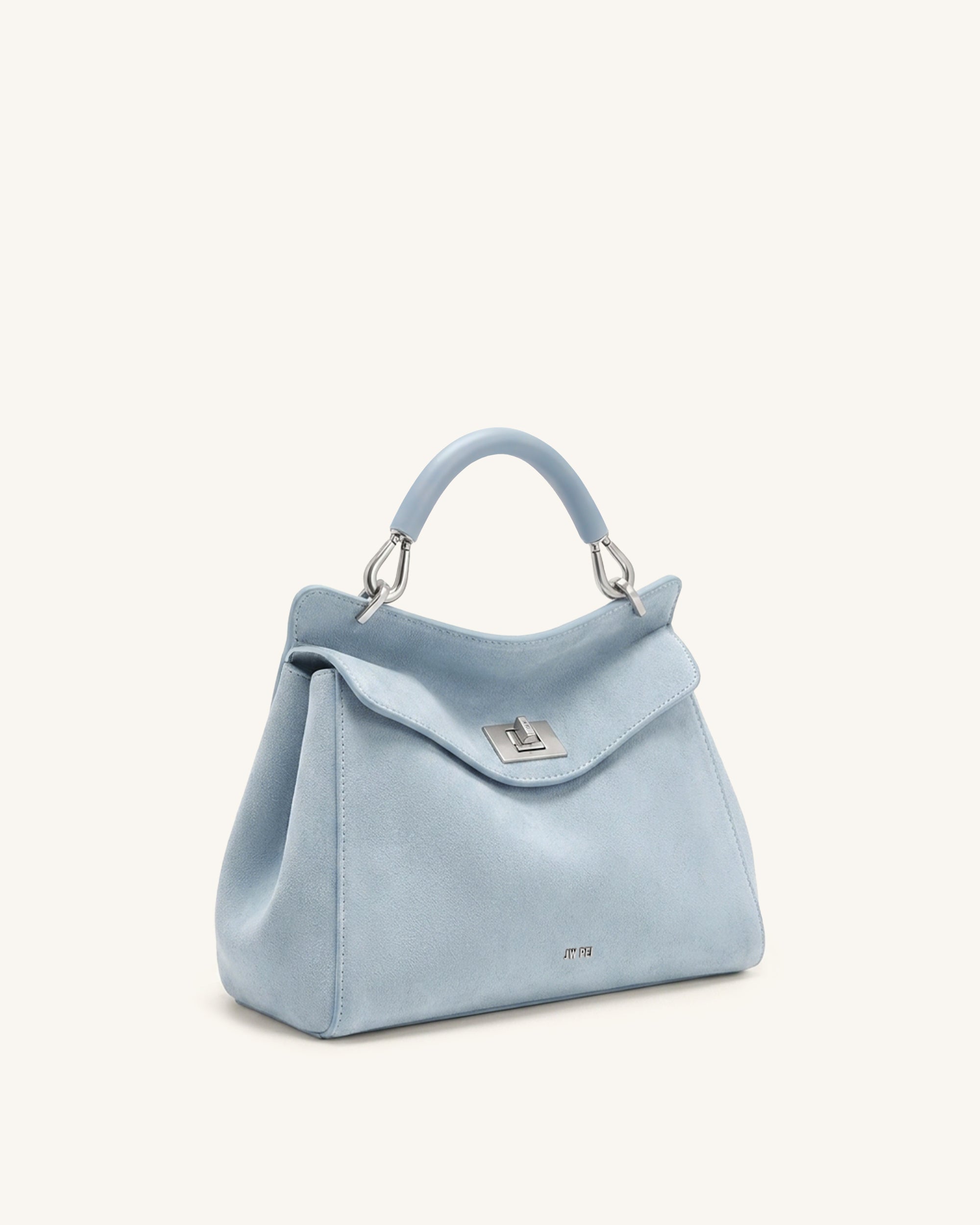 Lucia Classic Faux Suede Top Handle Bag - Light Blue - Image 2