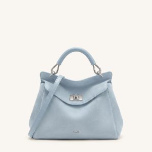Lucia Classic Faux Suede Top Handle Bag - Light Blue