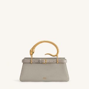 Elena Snake Handle Faux Suede Top Handle Bag - Taupe