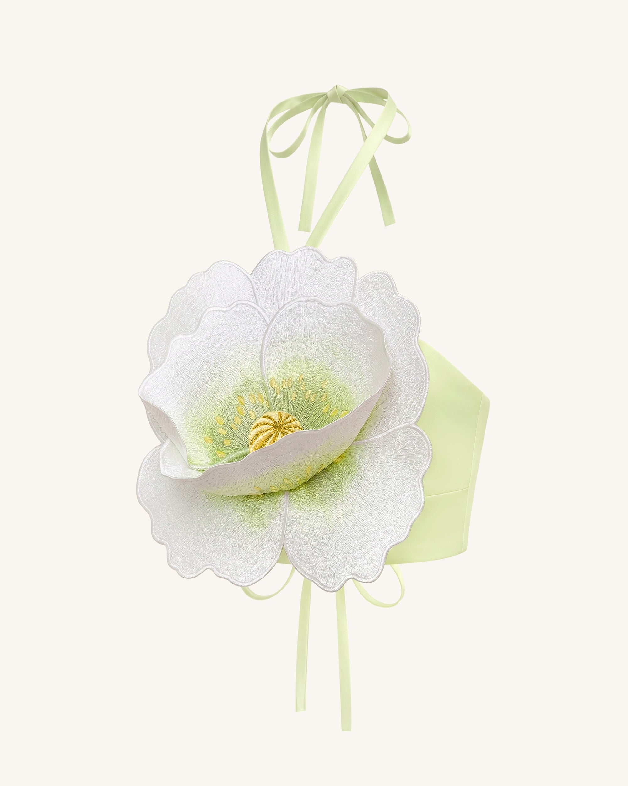 3D Floral Halter Crop Top - Ivory - Image 3