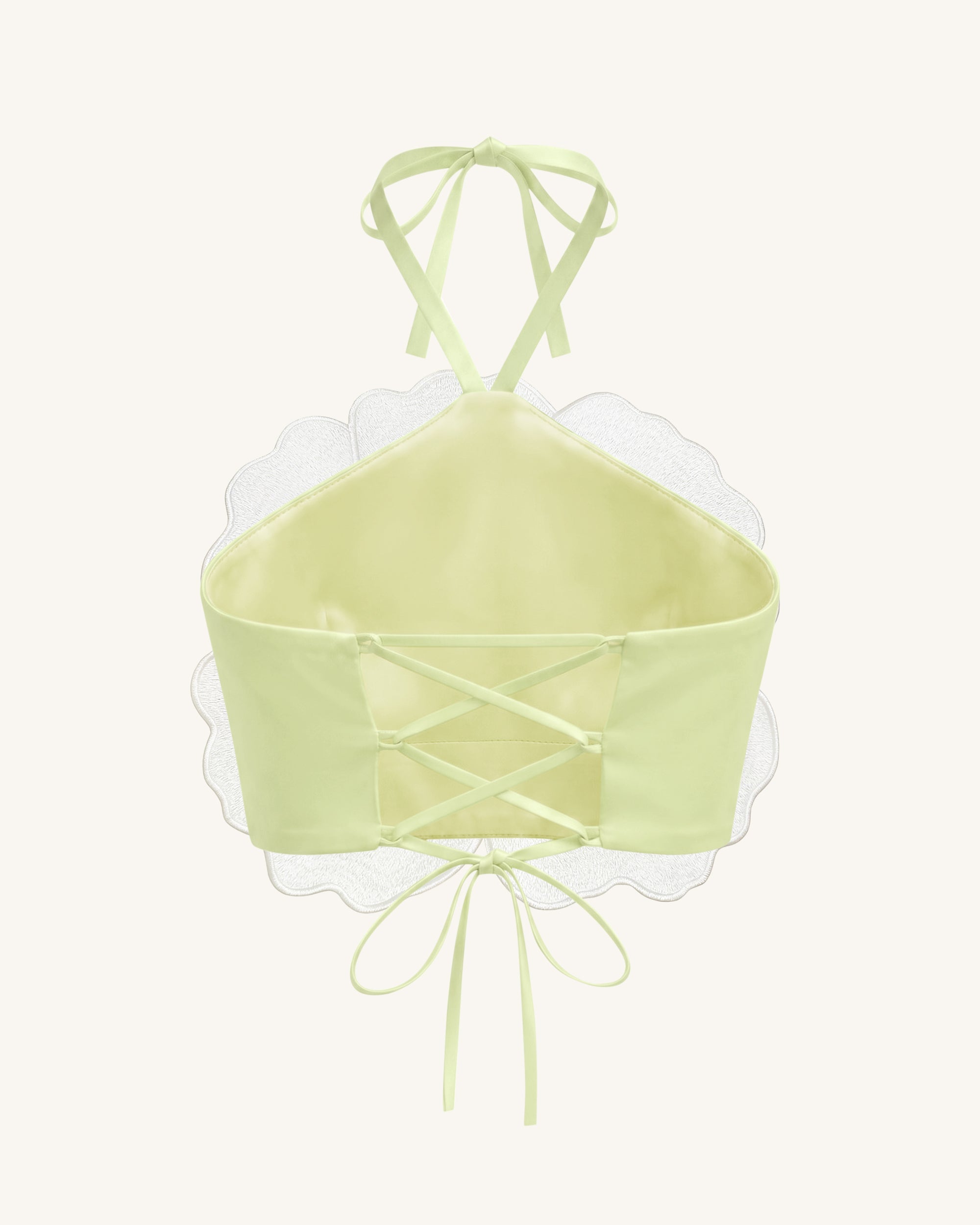 3D Floral Halter Crop Top - Ivory - Image 4