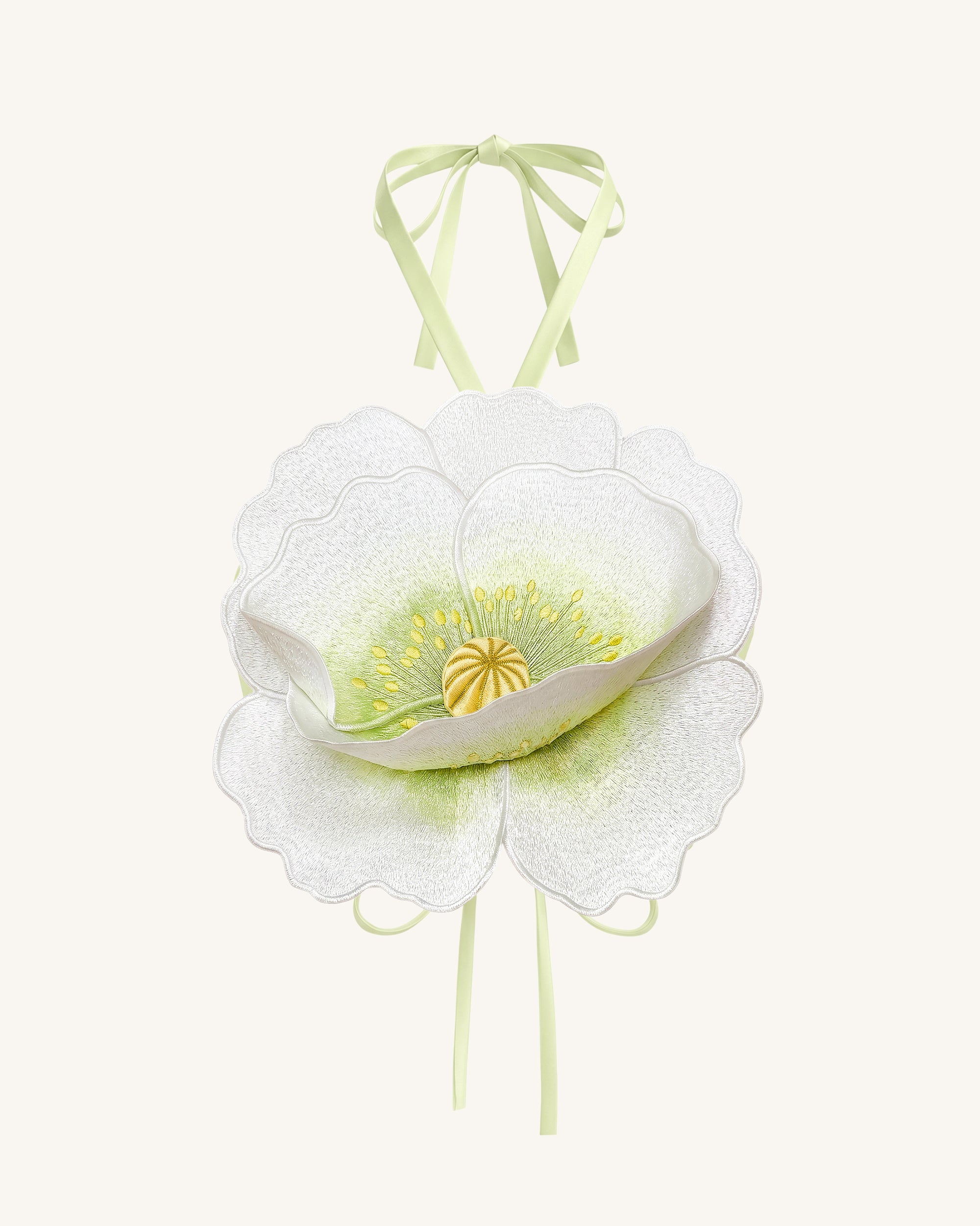 3D Floral Halter Crop Top - Ivory - Image 2