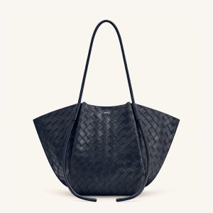 Nala Woven Texture Wide Tote Bag - Navy Blue