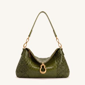 Jayla Metal Pendant Embellished Shoulder Bag - Green Croc