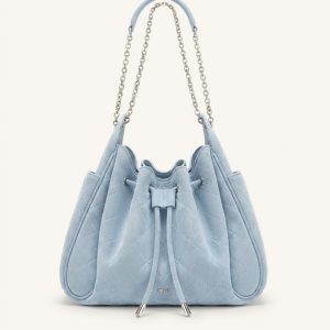 Rowan Faux Suede Quilted Chain Bucket Bag - Blue