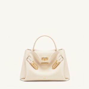 Rhea Small Pebbled Double Buckle Shoulder Bag - White