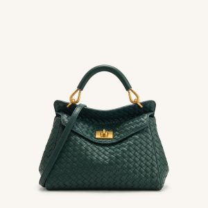 Lucia Classic Woven Top Handle Bag - Forest Green
