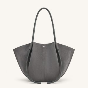 Nala Faux Suede Wide Tote Bag - Dark Gray