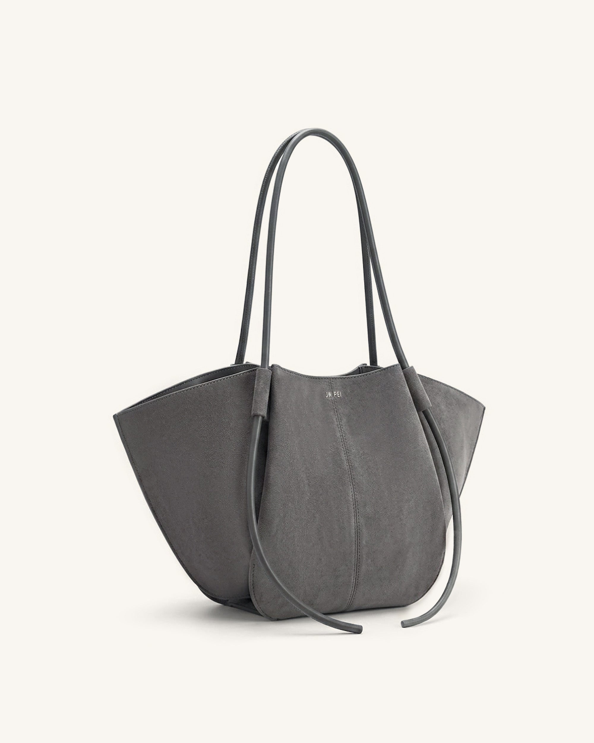 Nala Faux Suede Wide Tote Bag - Dark Gray - Image 2