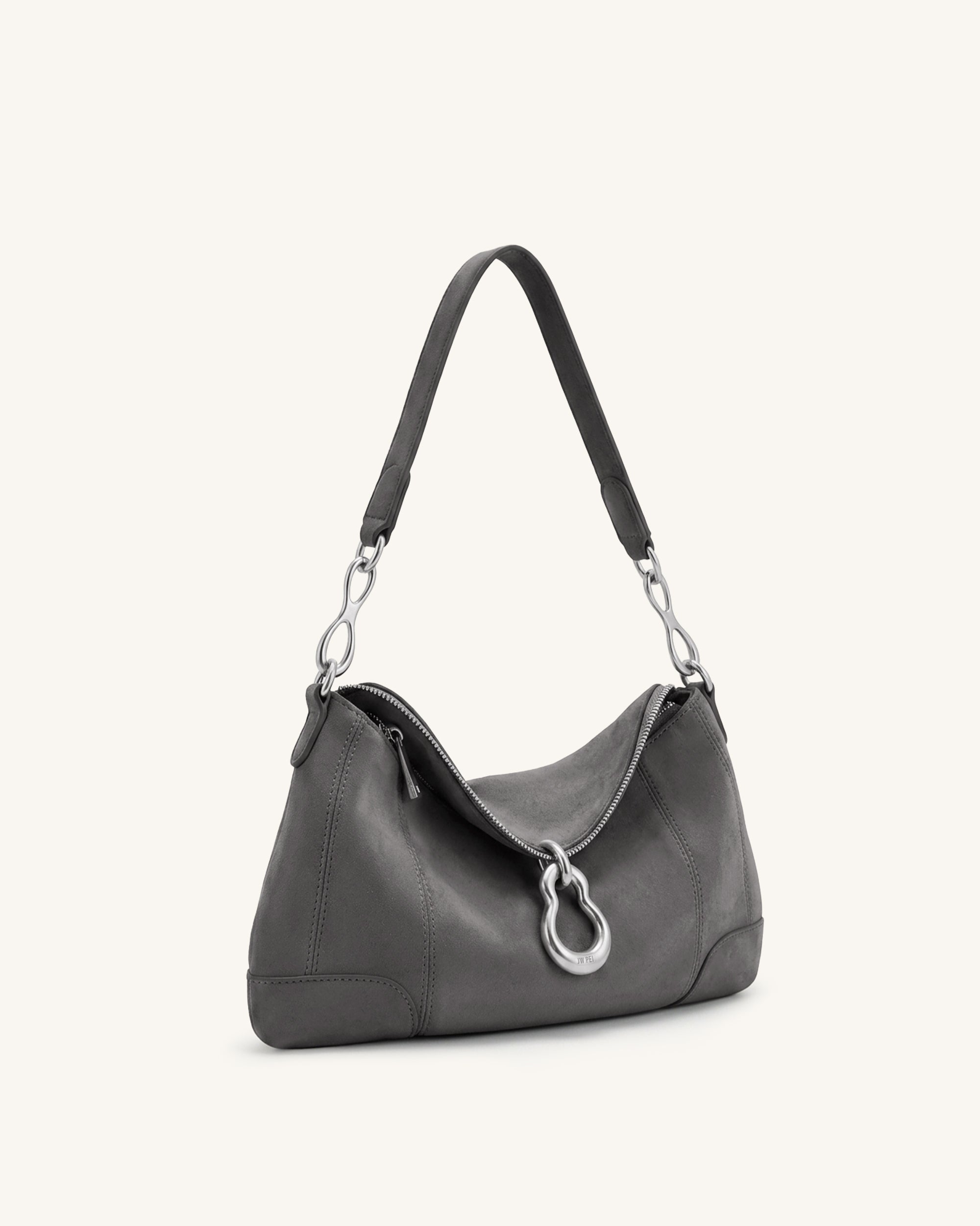 Jayla Faux Suede Metal Pendant Embellished Shoulder Bag - Dark Grey - Image 2