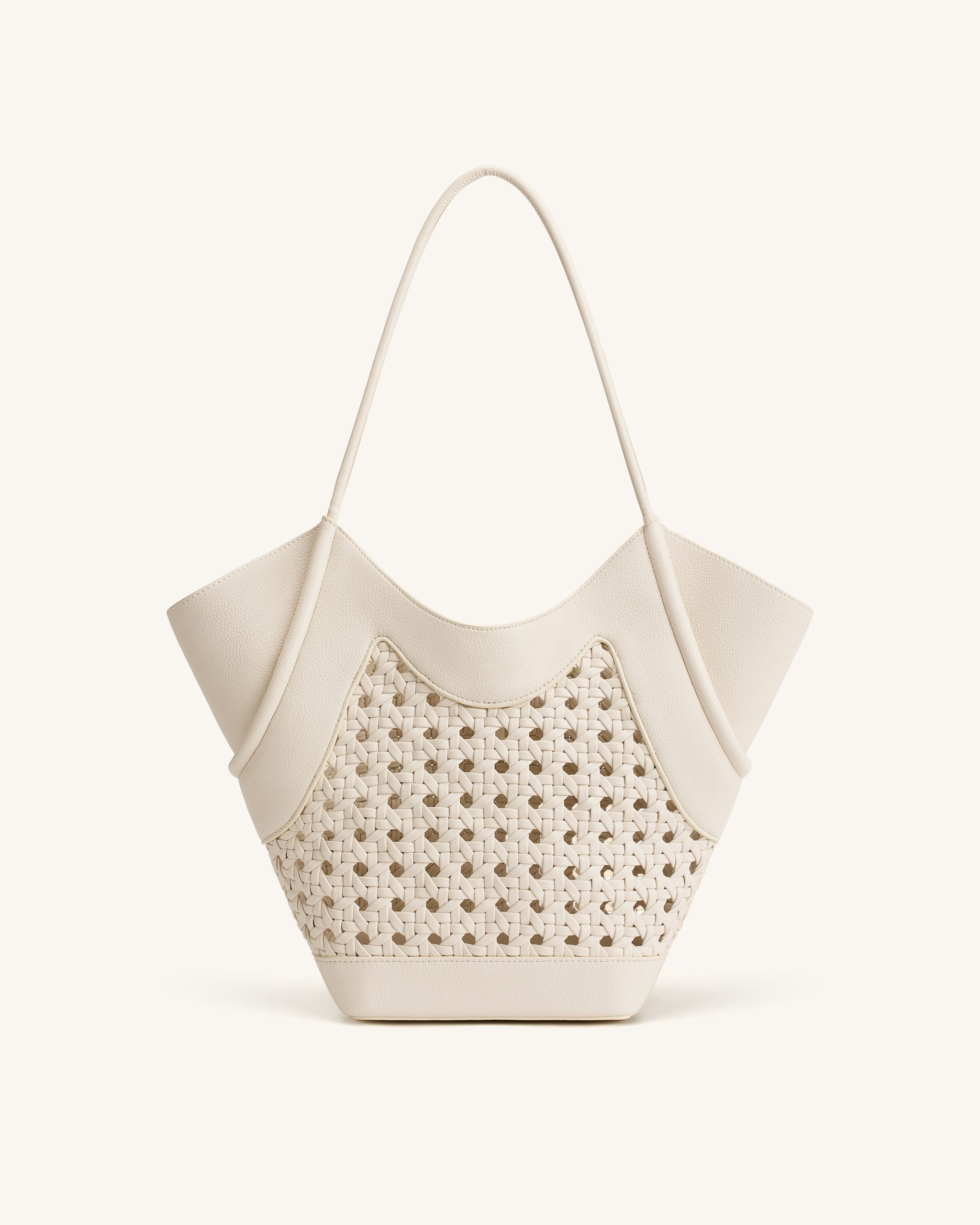 Maribel Woven Panel Tote Bag - Ivory - Image 3