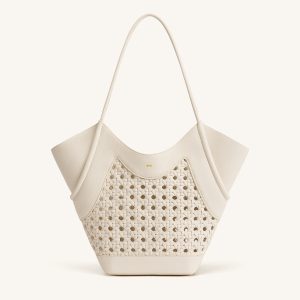 Maribel Woven Panel Tote Bag - Ivory
