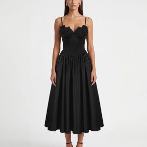 Orchid Embroidered Appliqué Corset Maxi Dress - Black
