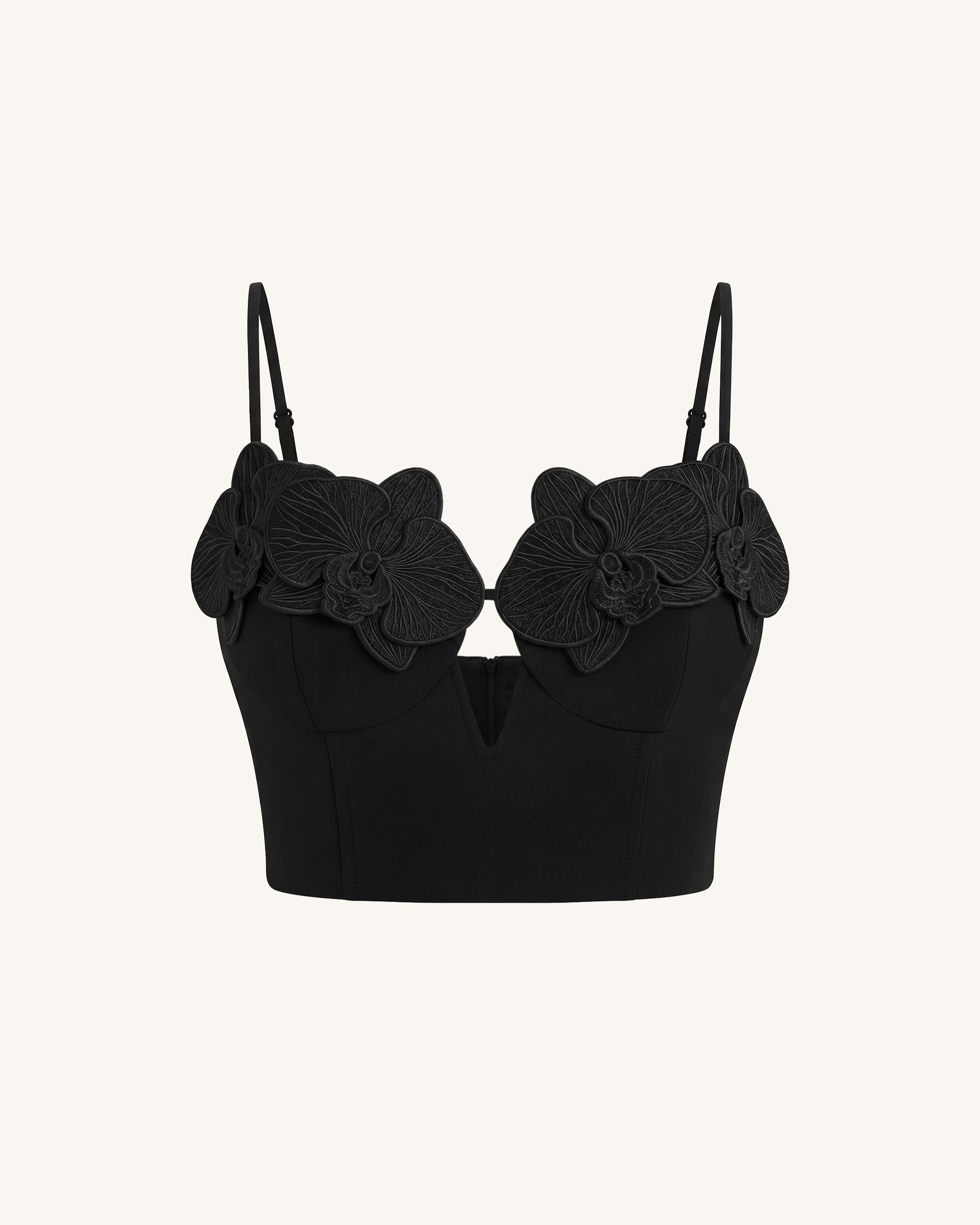 Orchid Embroidered Appliqué Corset Bustier Top - Black - Image 3