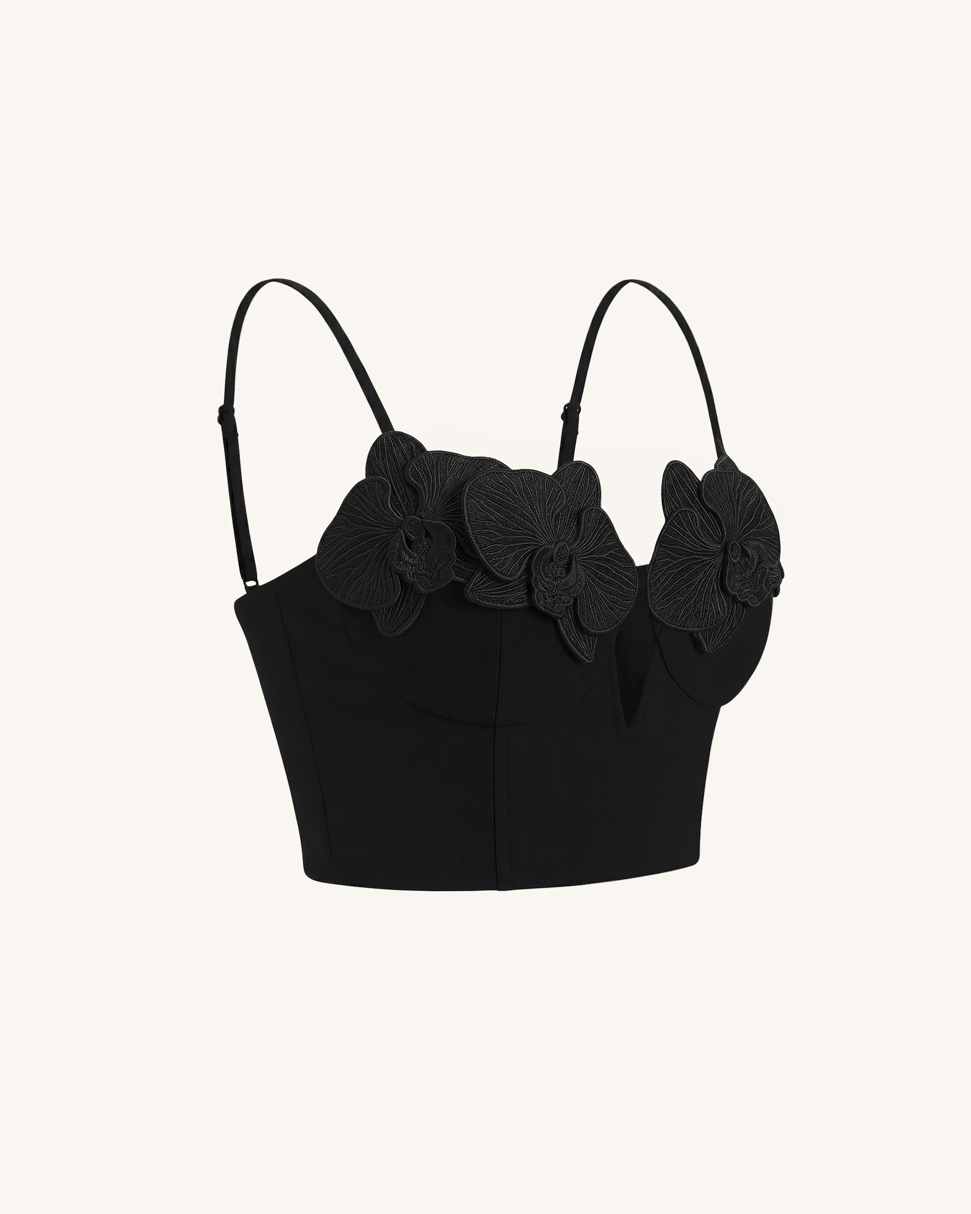 Orchid Embroidered Appliqué Corset Bustier Top - Black - Image 4
