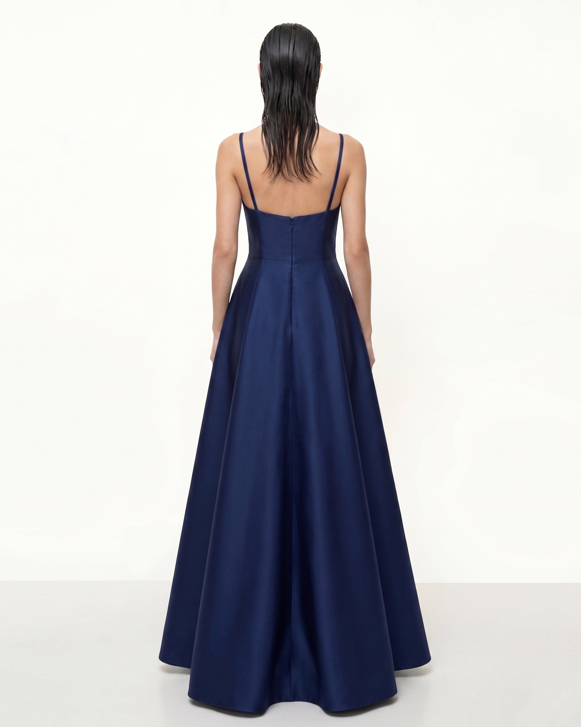 Iris Embroidered A-Line Maxi Dress - Navy Blue - Image 2