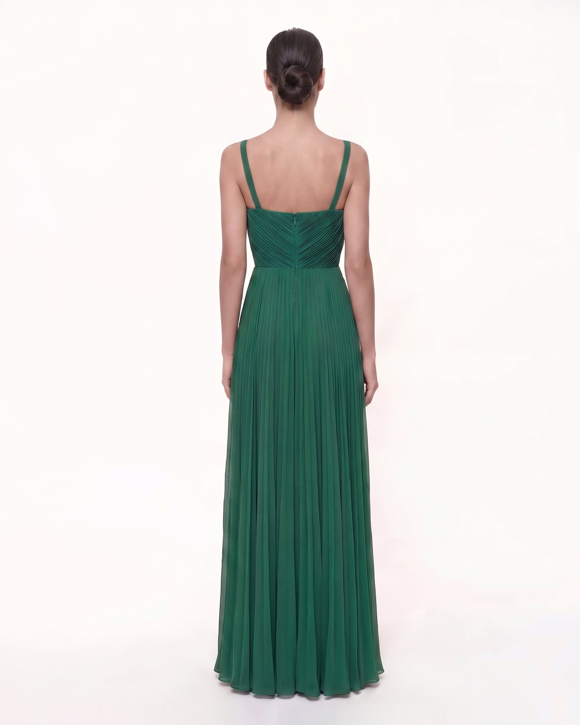 Iris Embroidered Pleated V-Neck Maxi Dress - Emerald Green - Image 2