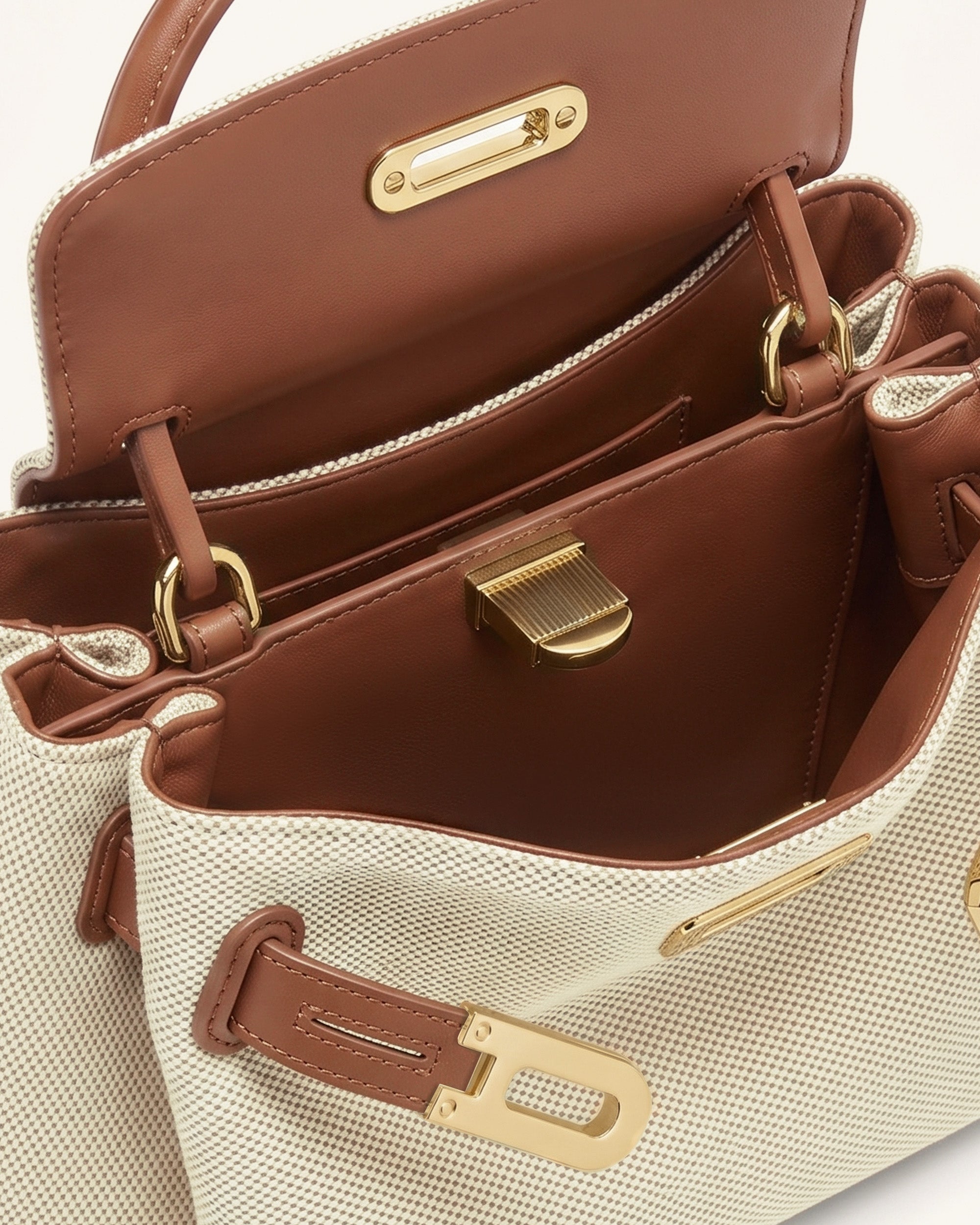Rhea Small Double Buckle Shoulder Bag - Brown Canvas - Image 4