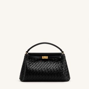 Carmen Woven Top Handle Bag - Charcoal Black