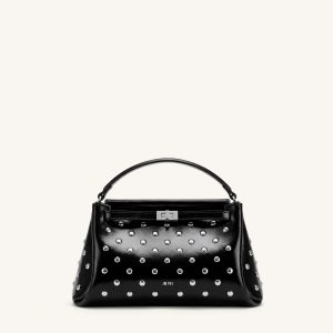 Carmen Studded Top Handle Bag - Ink Black