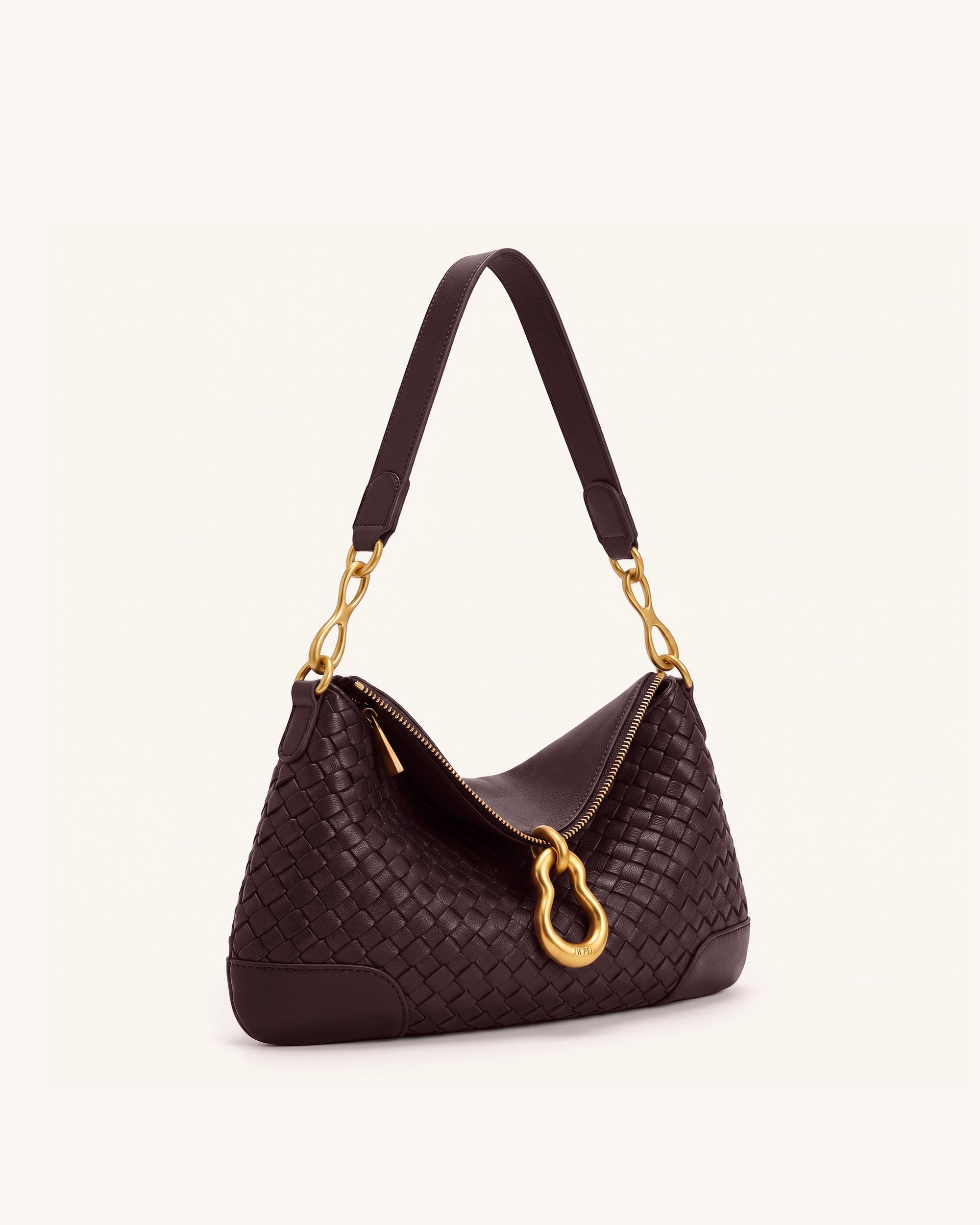 Jayla Metal Pendant Embellished Woven Shoulder Bag - Deep Burgundy - Image 2