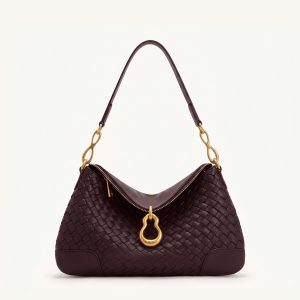 Jayla Metal Pendant Embellished Woven Shoulder Bag - Deep Burgundy