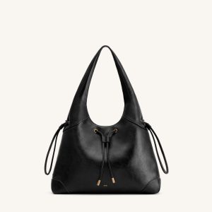 Celandra Drawstring Hobo Bag - Black