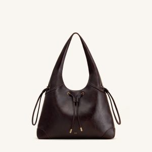Celandra Drawstring Hobo Bag - Dark Brown