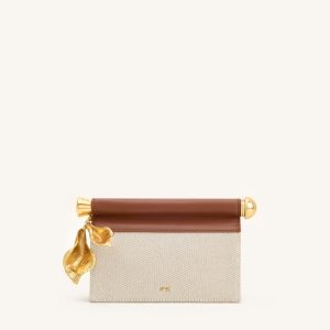 Holly Metal Pendant Embellished Clutch - Brown Canvas