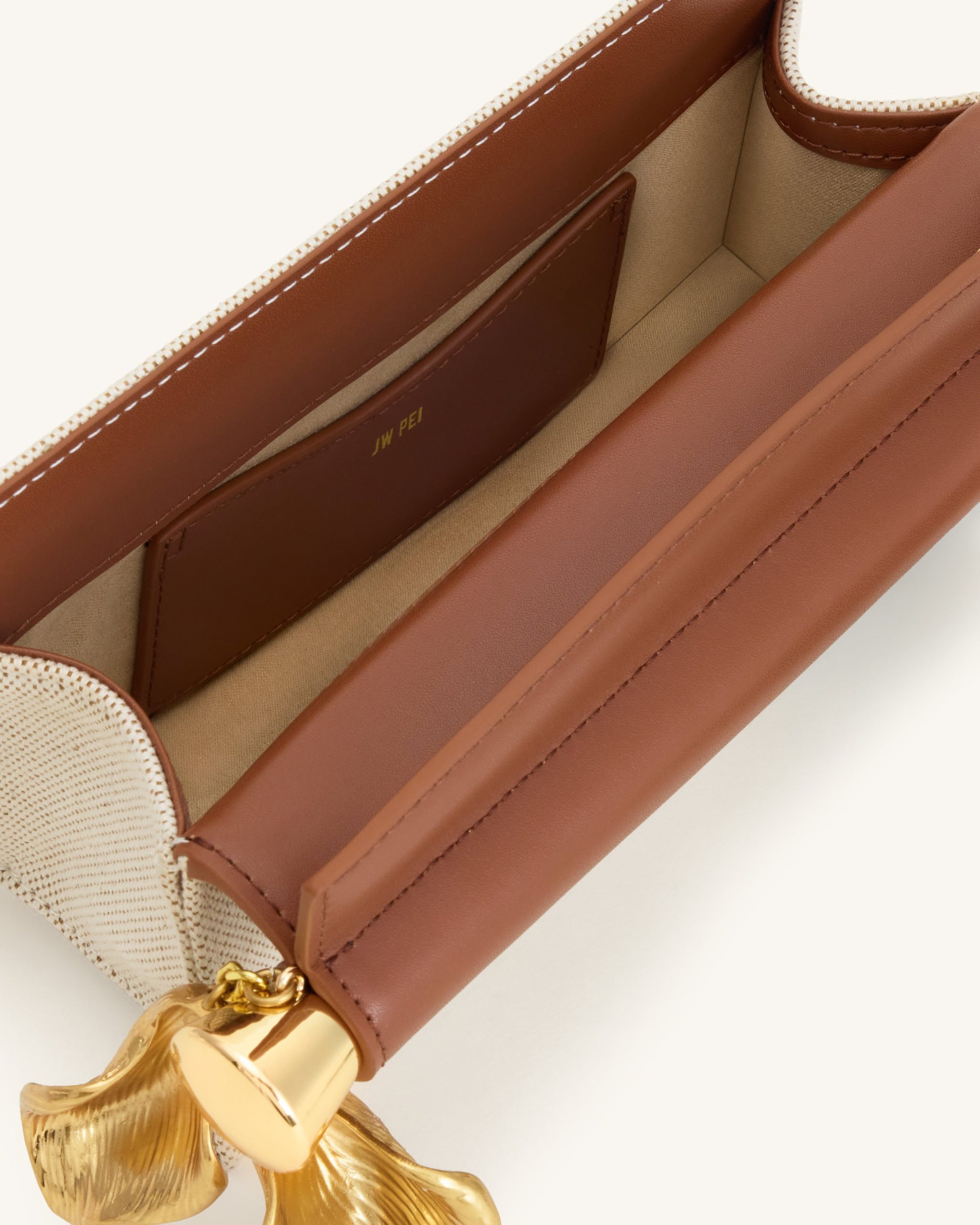 Holly Metal Pendant Embellished Clutch - Brown Canvas - Image 4